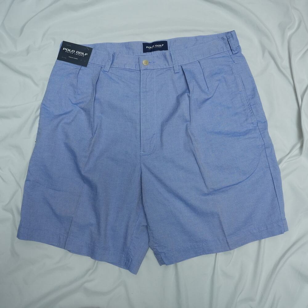 Vintage Polo Golf Ralph Lauren Men's 36 Blue Pleated Cotton Shorts NWT